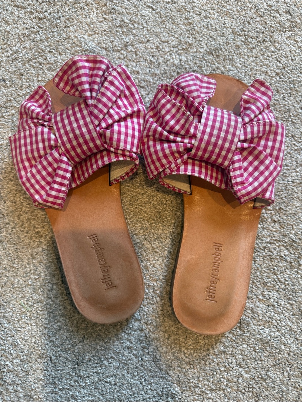 Jeffrey Campbell Pink Gingham Bow Slide Sandals